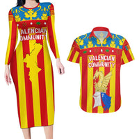 Valencian Community Flag Couples Matching Long Sleeve Bodycon Dress and Hawaiian Shirt Autonomous Community of Spain - Wonder Print Shop