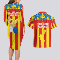Valencian Community Flag Couples Matching Long Sleeve Bodycon Dress and Hawaiian Shirt Autonomous Community of Spain - Wonder Print Shop