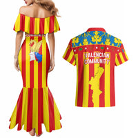 Valencian Community Flag Couples Matching Mermaid Dress and Hawaiian Shirt Autonomous Community of Spain - Wonder Print Shop