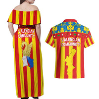 Valencian Community Flag Couples Matching Off Shoulder Maxi Dress and Hawaiian Shirt Autonomous Community of Spain - Wonder Print Shop