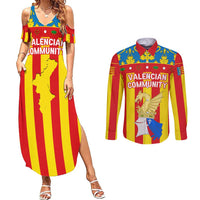 Valencian Community Flag Couples Matching Summer Maxi Dress and Long Sleeve Button Shirt Autonomous Community of Spain - Wonder Print Shop