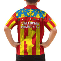 Valencian Community Flag Family Matching Off The Shoulder Long Sleeve Dress and Hawaiian Shirt Autonomous Community of Spain - Wonder Print Shop
