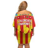 Valencian Community Flag Family Matching Off Shoulder Short Dress and Hawaiian Shirt Autonomous Community of Spain - Wonder Print Shop