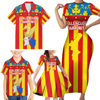 Valencian Community Flag Family Matching Short Sleeve Bodycon Dress and Hawaiian Shirt Autonomous Community of Spain - Wonder Print Shop