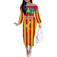 Valencian Community Flag Off The Shoulder Long Sleeve Dress Autonomous Community of Spain - Wonder Print Shop
