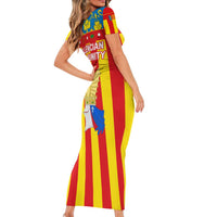 Valencian Community Flag Short Sleeve Bodycon Dress Autonomous Community of Spain - Wonder Print Shop