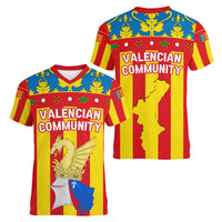 Valencian Community Flag Women V-Neck T-Shirt Autonomous Community of Spain - Wonder Print Shop