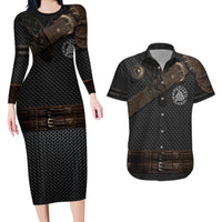 Viking Armor Couples Matching Long Sleeve Bodycon Dress and Hawaiian Shirt Vegvisir With Silver Chain Link - Wonder Print Shop