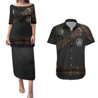 Viking Armor Couples Matching Puletasi Dress and Hawaiian Shirt Vegvisir With Silver Chain Link - Wonder Print Shop