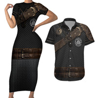Viking Armor Couples Matching Short Sleeve Bodycon Dress and Hawaiian Shirt Vegvisir With Silver Chain Link - Wonder Print Shop