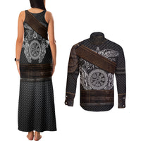 Viking Armor Couples Matching Tank Maxi Dress and Long Sleeve Button Shirts Vegvisir With Silver Chain Link - Wonder Print Shop