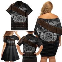 Viking Armor Family Matching Off Shoulder Short Dress and Hawaiian Shirt Vegvisir With Silver Chain Link - Wonder Print Shop