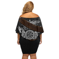 Viking Armor Family Matching Off Shoulder Short Dress and Hawaiian Shirt Vegvisir With Silver Chain Link - Wonder Print Shop