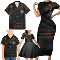 Viking Armor Family Matching Short Sleeve Bodycon Dress and Hawaiian Shirt Vegvisir With Silver Chain Link - Wonder Print Shop