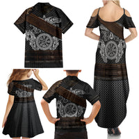 Viking Armor Family Matching Summer Maxi Dress and Hawaiian Shirt Vegvisir With Silver Chain Link - Wonder Print Shop