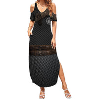 Viking Armor Family Matching Summer Maxi Dress and Hawaiian Shirt Vegvisir With Silver Chain Link - Wonder Print Shop