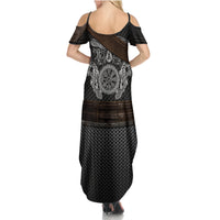 Viking Armor Family Matching Summer Maxi Dress and Hawaiian Shirt Vegvisir With Silver Chain Link - Wonder Print Shop