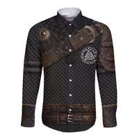 Viking Armor Long Sleeve Button Shirt Vegvisir With Silver Chain Link - Wonder Print Shop