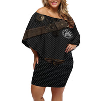 Viking Armor Off Shoulder Short Dress Vegvisir With Silver Chain Link - Wonder Print Shop