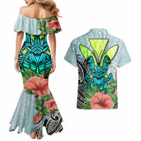 Polynesian Hawaii Couples Matching Mermaid Dress and Hawaiian Shirt Kanaka with Crab Tribal tattoo - Wonder Print Shop