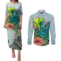 Polynesian Hawaii Couples Matching Puletasi Dress and Long Sleeve Button Shirt Kanaka with Crab Tribal tattoo - Wonder Print Shop