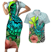 Polynesian Hawaii Couples Matching Short Sleeve Bodycon Dress and Hawaiian Shirt Kanaka with Crab Tribal tattoo - Wonder Print Shop