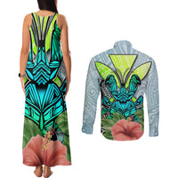 Polynesian Hawaii Couples Matching Tank Maxi Dress and Long Sleeve Button Shirt Kanaka with Crab Tribal tattoo - Wonder Print Shop