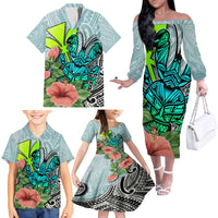 Polynesian Hawaii Family Matching Off Shoulder Long Sleeve Dress and Hawaiian Shirt Kanaka with Crab Tribal tattoo - Wonder Print Shop