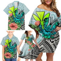 Polynesian Hawaii Family Matching Off Shoulder Short Dress and Hawaiian Shirt Kanaka with Crab Tribal tattoo - Wonder Print Shop