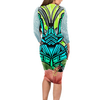 Polynesian Hawaii Long Sleeve Bodycon Dress Kanaka with Crab Tribal tattoo - Wonder Print Shop