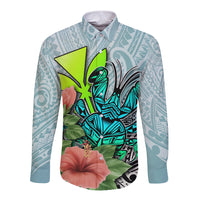 Polynesian Hawaii Long Sleeve Button Shirt Kanaka with Crab Tribal tattoo - Wonder Print Shop