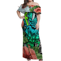 Polynesian Hawaii Off Shoulder Maxi Dress Kanaka with Crab Tribal tattoo - Wonder Print Shop