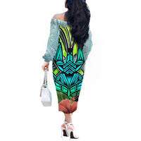 Polynesian Hawaii Off The Shoulder Long Sleeve Dress Kanaka with Crab Tribal tattoo - Wonder Print Shop