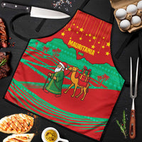 Mauritania Christmas Apron with Santa Claus Camel Gift Boxes Starry Sky and Desert Pattern Design - Wonder Print Shop