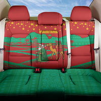 Mauritania Christmas Back Car Seat Cover with Santa Claus Camel Gift Boxes Starry Sky and Desert Pattern Design - Wonder Print Shop