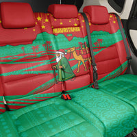 Mauritania Christmas Back Car Seat Cover with Santa Claus Camel Gift Boxes Starry Sky and Desert Pattern Design - Wonder Print Shop