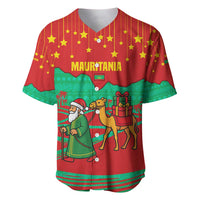 Mauritania Christmas Baseball Jersey with Santa Claus Camel Gift Boxes Starry Sky and Desert Pattern Design - Wonder Print Shop