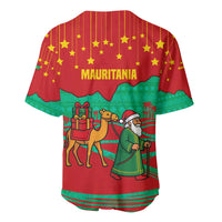 Mauritania Christmas Baseball Jersey with Santa Claus Camel Gift Boxes Starry Sky and Desert Pattern Design - Wonder Print Shop