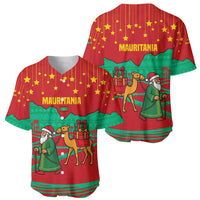 Mauritania Christmas Baseball Jersey with Santa Claus Camel Gift Boxes Starry Sky and Desert Pattern Design - Wonder Print Shop