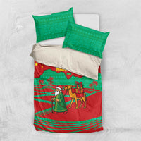 Mauritania Christmas Bedding Set with Santa Claus Camel Gift Boxes Starry Sky and Desert Pattern Design - Wonder Print Shop