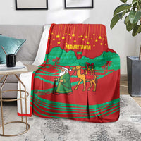 Mauritania Christmas Blanket with Santa Claus Camel Gift Boxes Starry Sky and Desert Pattern Design - Wonder Print Shop