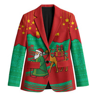 Mauritania Christmas Blazer with Santa Claus Camel Gift Boxes Starry Sky and Desert Pattern Design - Wonder Print Shop