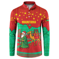 Mauritania Christmas Button Sweatshirt with Santa Claus Camel Gift Boxes Starry Sky and Desert Pattern Design - Wonder Print Shop