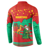 Mauritania Christmas Button Sweatshirt with Santa Claus Camel Gift Boxes Starry Sky and Desert Pattern Design - Wonder Print Shop