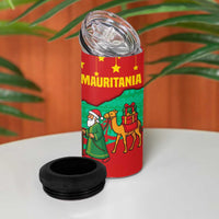 Mauritania Christmas 4 in 1 Can Cooler Tumbler with Santa Claus Camel Gift Boxes Starry Sky and Desert Pattern Design - Wonder Print Shop