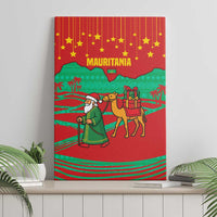 Mauritania Christmas Canvas Wall Art with Santa Claus Camel Gift Boxes Starry Sky and Desert Pattern Design - Wonder Print Shop