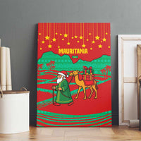 Mauritania Christmas Canvas Wall Art with Santa Claus Camel Gift Boxes Starry Sky and Desert Pattern Design - Wonder Print Shop