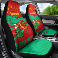 Mauritania Christmas Car Seat Cover with Santa Claus Camel Gift Boxes Starry Sky and Desert Pattern Design - Wonder Print Shop