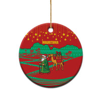 Mauritania Christmas Ceramic Ornament with Santa Claus Camel Gift Boxes Starry Sky and Desert Pattern Design - Wonder Print Shop