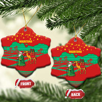 Mauritania Christmas Ceramic Ornament with Santa Claus Camel Gift Boxes Starry Sky and Desert Pattern Design - Wonder Print Shop